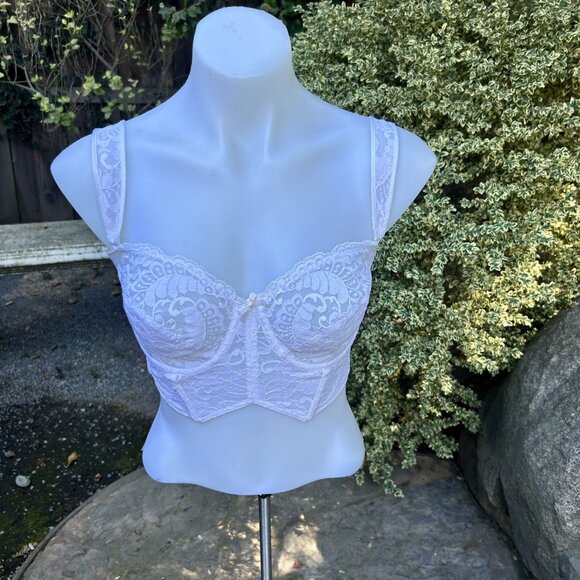 Warners 80s Prelude White Longline Lace Bra Size 34D - Picture 7 of 9